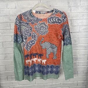 Whimsy Rose Baby Waffle Thermal Top Womens Size S Elephant Boho Whimsical